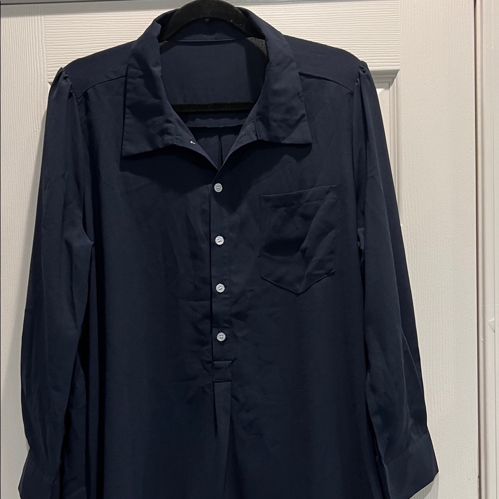 Navy Ruffle Hem Button-Up dress large - Picture 4 of 5